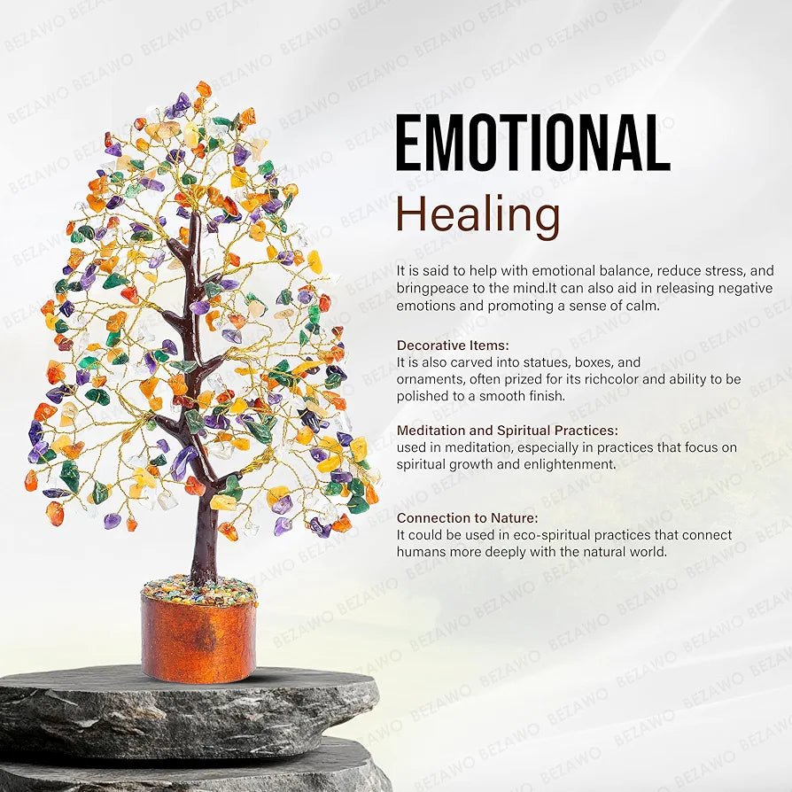 BEZAVO Mix Chakra Crystal Tree – Artificial Tree for Home & Office Decor | Feng Shui Good Luck Tree for Prosperity | Ideal Gift for Men & Women – Wedding, Anniversary & Birthday 