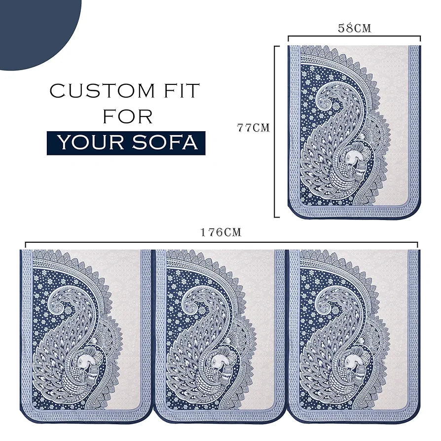 Kuber Industries Sofa Cover | Net Sofa Slipcover Set | 5 Seater Sofa Cover for Hall | Couch Sofa Cover Set | Sofa Cover for Home | Sofa Cover for Living Room | Mor Digital-837 | Blue