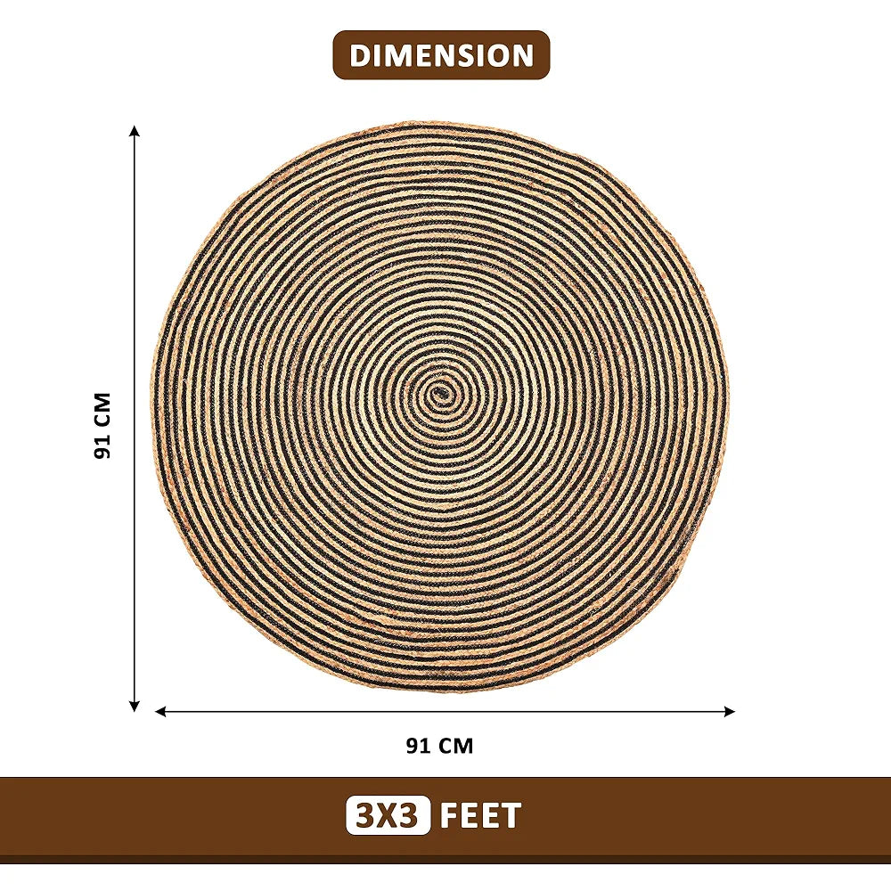 Kuber Industries 3x3 Feet Round Jute Rug & Carpet for Home/Bedroom | Aesthetic & Natural Looking Floor Rugs for Living Room | Spirals - Beige