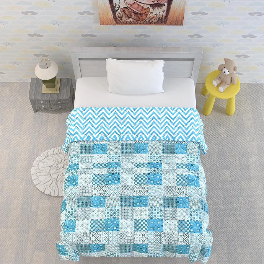 Divine Casa 120 GSM Microfiber Reversible Kids Single Bed Comforter | Ultra-Soft Toddler Blanket | Lightweight & Cozy | All-Season Bedding for Babies & Kids | 135 x 100 cm, Aquarius Tile