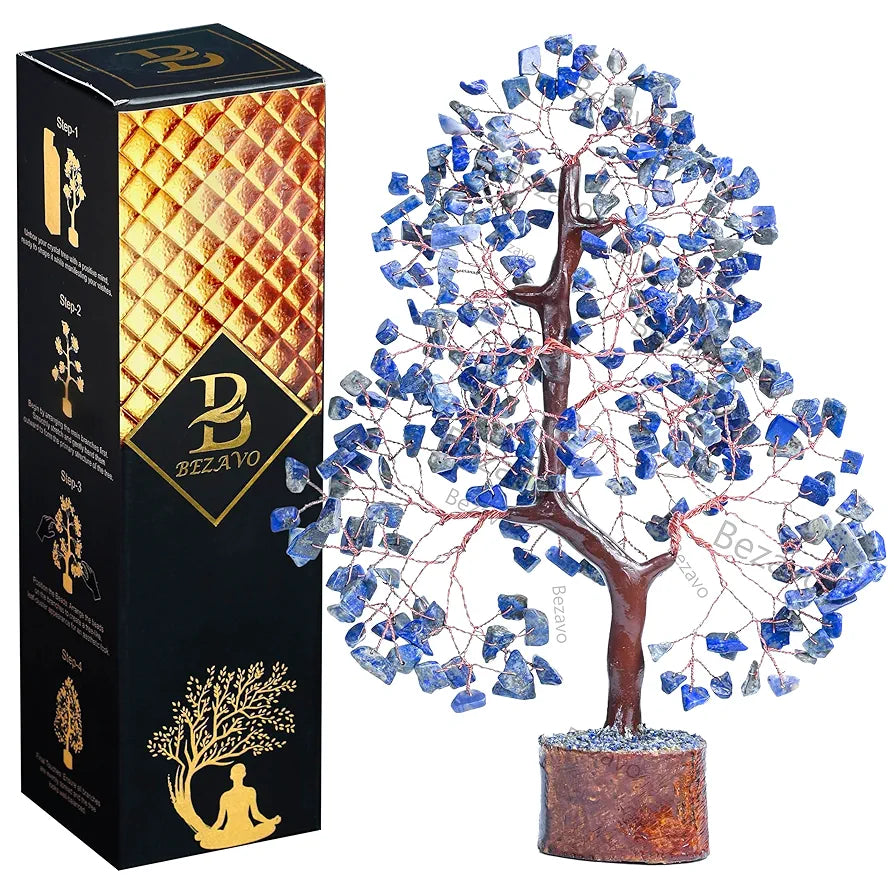 BEZAVO Lapis Lazuli Energy Crystal Tree | Feng Shui Tree for Abundance & Love | Decorative Artificial Plant for Home & Office | Ideal Gift for Men & Women – Birthday 