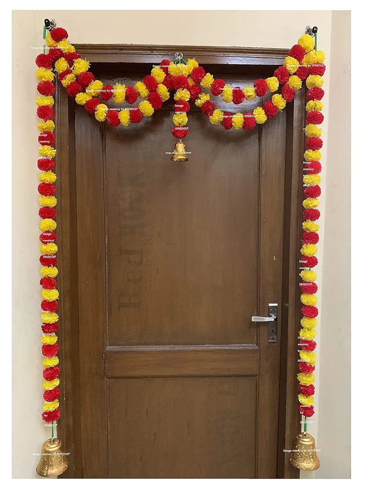Sphinx Artificial Marigold Fluffy Flower Garlands Door Toran Set/Door Hangings for Decoration .