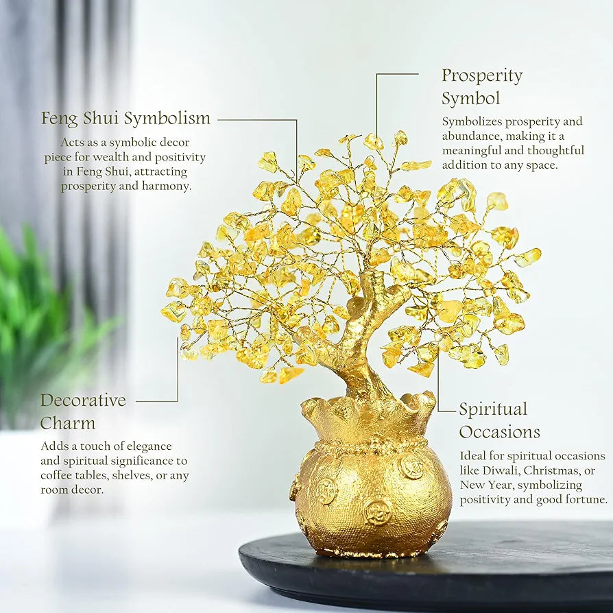 ZAICUS Lucky Feng Shui Citrine Tree, Crystal Tree of Life, Bonsai Money Tree, Gold Crystal Ornaments, Healing Gemstone Tree for Prosperity, Positive Energy, Good Luck Gift 
