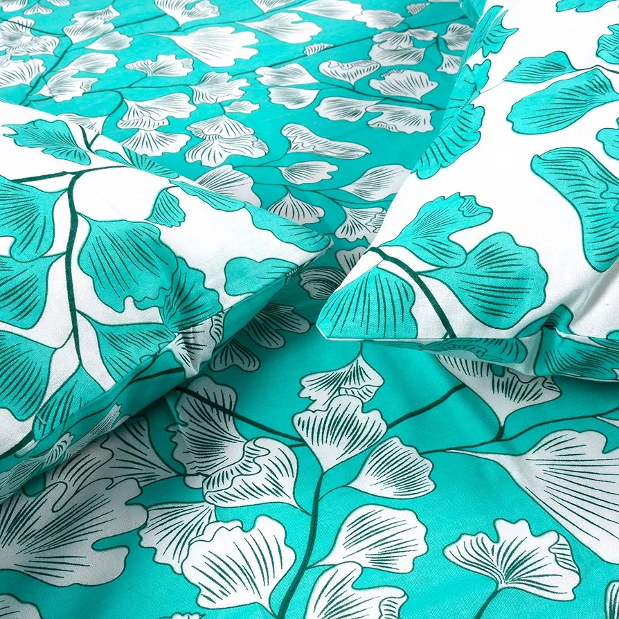 Divine Casa - 144 TC Super Soft Cotton Bedsheet for Double Bed  144 Thread Count - Floral, Teal & White| 222 x 254 cm