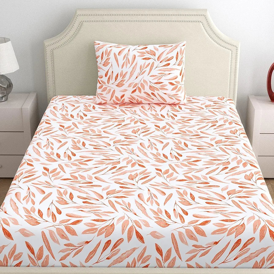 Dreamscape 100% Cotton Single Bedsheet with 1 Pillow Cover - 