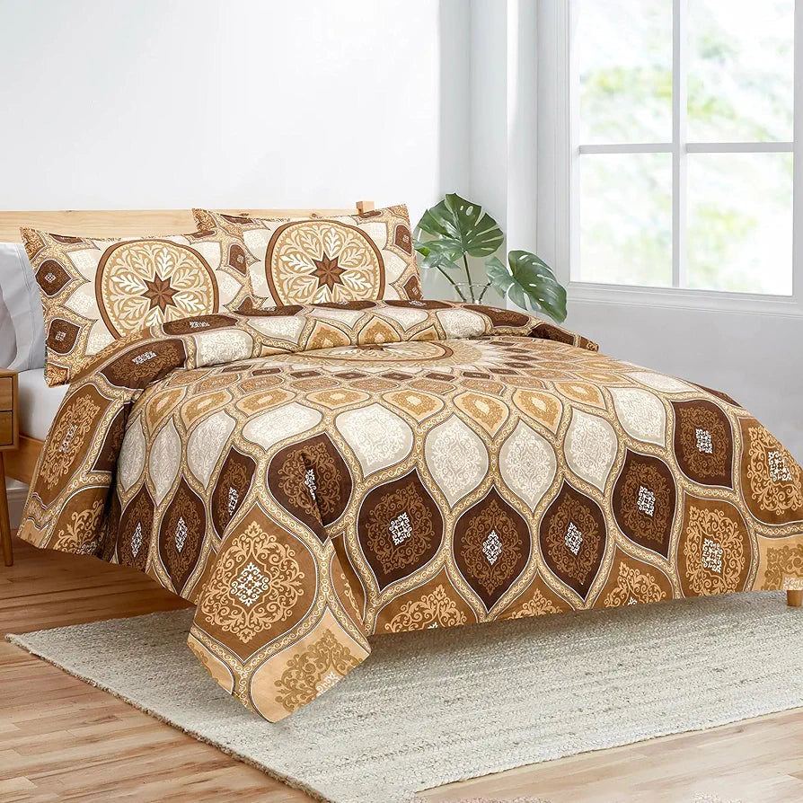 Kuber Industries Double Bedsheet with 2 Pillow Covers | 160 TC Premium Cotton Bedsheet for Double Bed | Bedsheet for Living Room-Home & Hotels | Kaleen Leaf Flower | 100x108 Inch | Brown