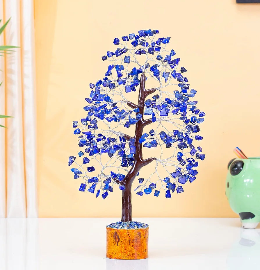 Hindcraft Lapis Lazuli Crystal Tree Home Decor Showpieces for Good Luck Money Crystal Tree Gift Items Office Bedroom Decor Wedding Gift, Silver Wire, 10-12 inch
