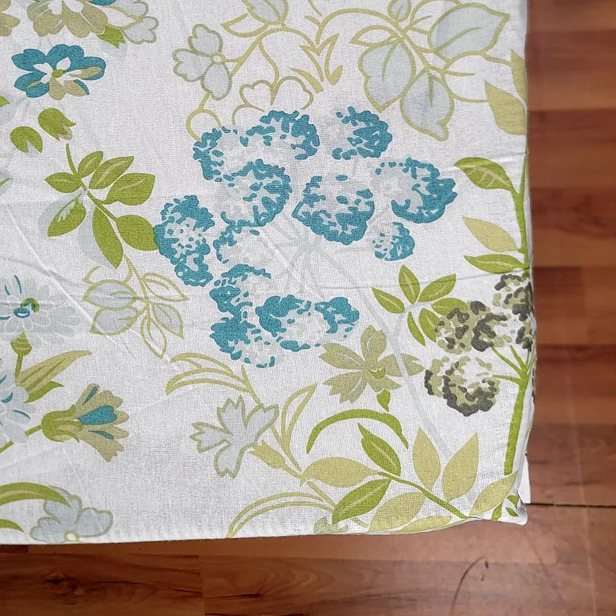 Divine Casa 144 TC 100% Cotton Floral Print Green Super Soft Bedsheet Elastic Fitted King Size Bed - 78 x 72 inches
