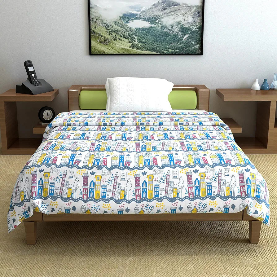 Divine Casa 120 GSM Cotton Single Bed Comforter | Soft & Lightweight Reversible All-Season Blanket | Cozy & Breathable Bedding for Adults | 230x 145 cm, Heaven White