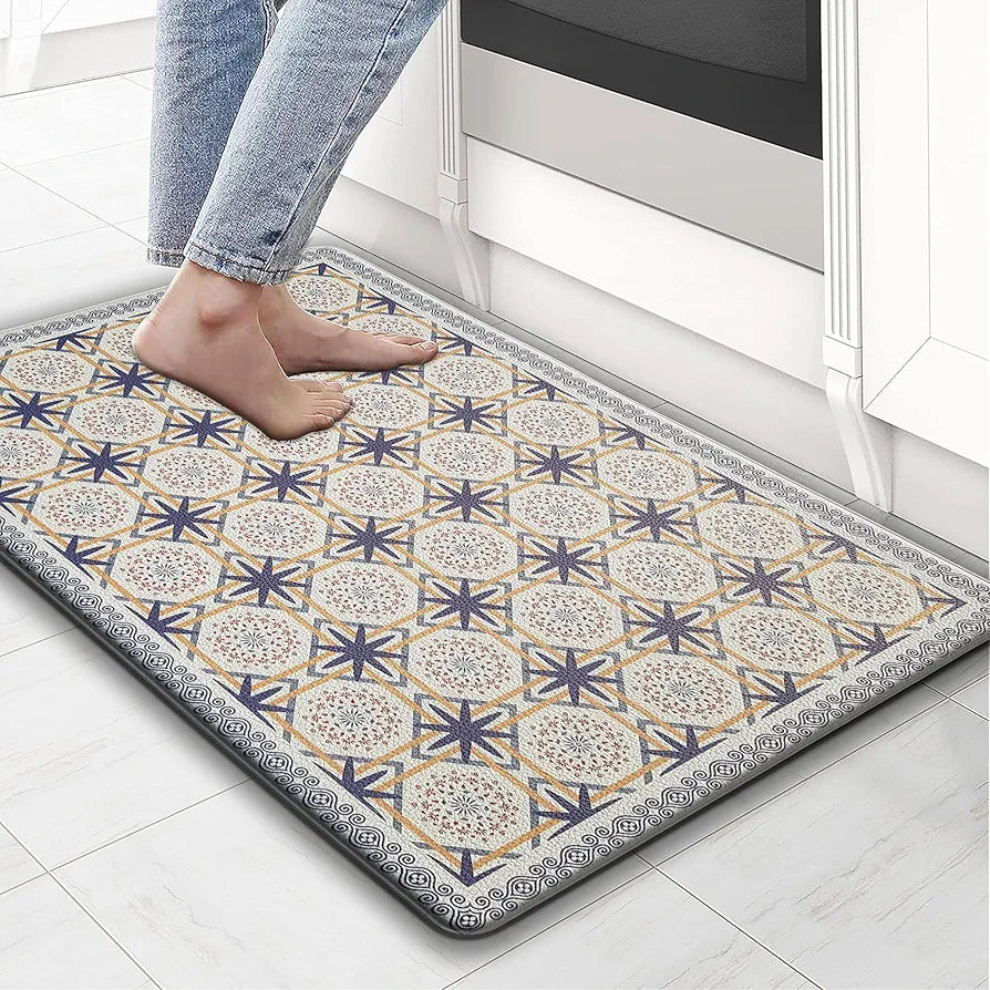 Luxe Home Columbo Anti-Fatigue Kitchen Mat - 45x75 cm Non-Slip Cushioned Comfort Mat - Moroccan Tile Pattern Standing Desk Mat - Waterproof and Easy to Clean for Home and Office