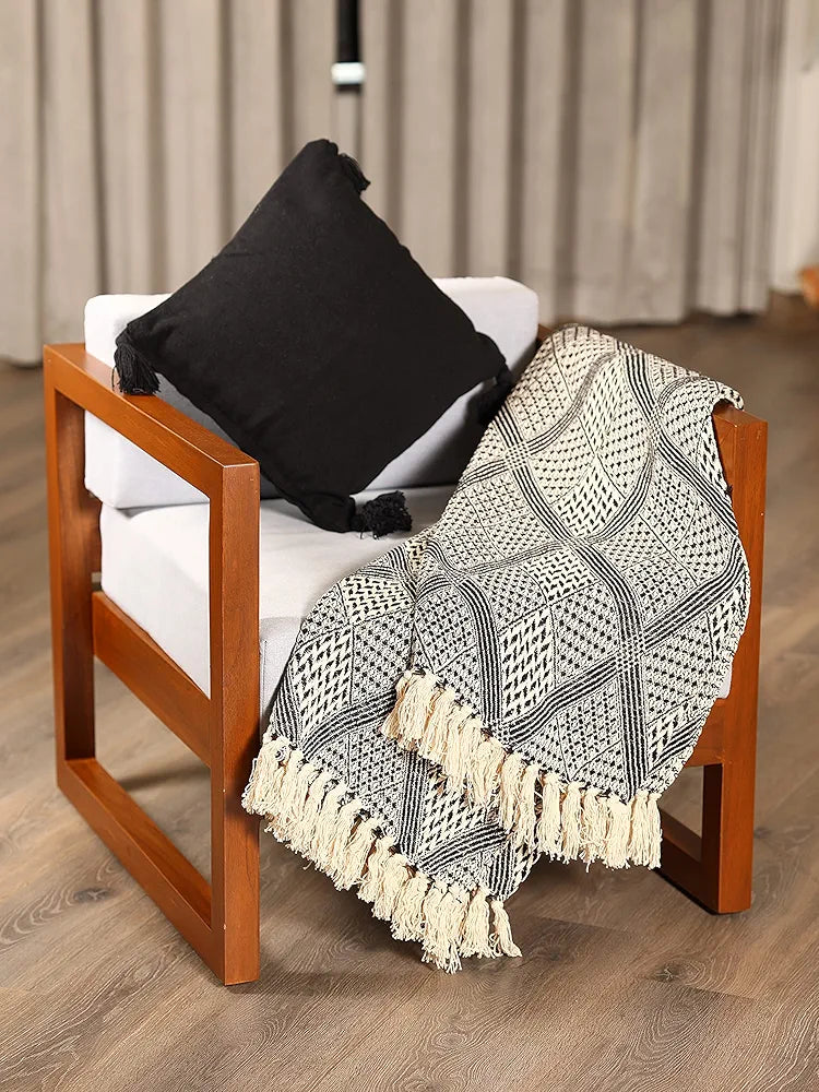 SASHAA WORLD 100% Cotton Cushion Covers with Tassels/Decorative Throw Pillow Set of 2 