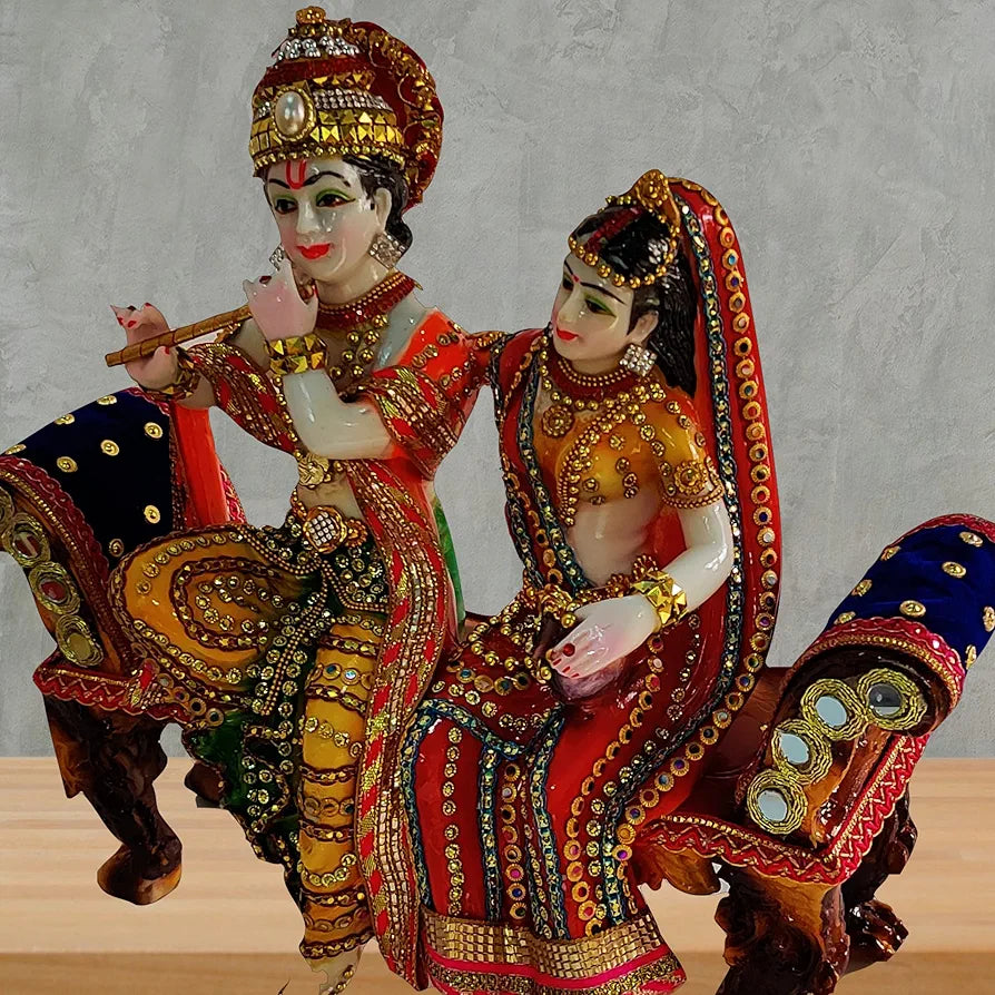 A2Z Resin Radha Krishna Cow Jhula for Home Temple 