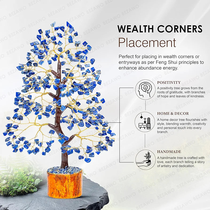 BEZAVO Lapis Lazuli Crystal Tree for Home & Office | Feng Shui Good Luck Tree for Prosperity | Artificial Tree for Living Room & Hall | Ideal Gift for Special Occasions 