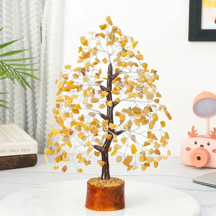 BEZAVO Yellow Aventurine Crystal Tree – Artificial Tree for Home & Office Decor | Good Luck Tree for Living Room & Hall | Ideal Gift for Men & Women – Anniversary & Birthday 