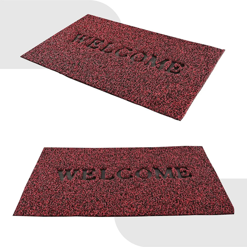 Kuber Industries  Anti-Slip Welcome Print Grass Door Mats for Home| Durable Main Entrance Footmats for Bathroom, Living Room & Office | Grass Cut - Red