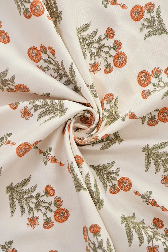 Homefab India 210 TC Glace Cotton King Size BedSheet with 2 Pillow Covers - 108x92 inches - Floral, Orange