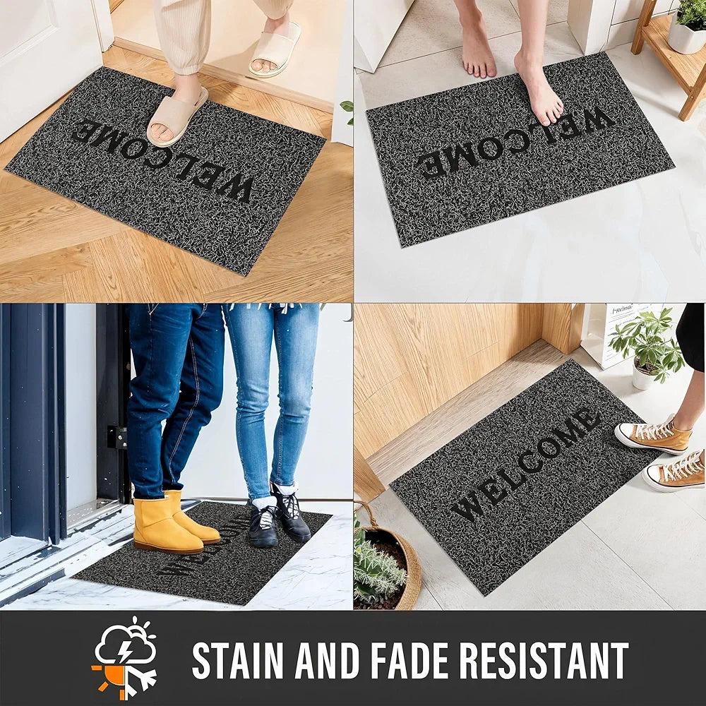 Kuber Industries  Anti-Slip Welcome Print Grass Door Mats for Home| Durable Main Entrance Footmats for Bathroom, Living Room & Office | Grass Cut - Grey