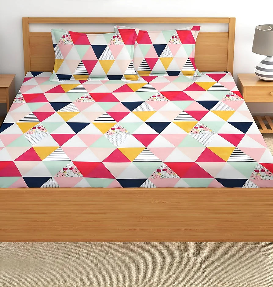 STARNSTYLE Polycotton 220 TC Floral Printed King Size Double Bedsheet with 2 Pillow Covers, 