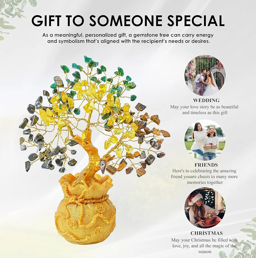 ZAICUS Money Magnet Crystal Tree – Home & Office Decor Feng Shui Tree with Golden Pot – Gemstone Bonsai for Wealth & Success - Healing Crystals Gift for Positivity - 