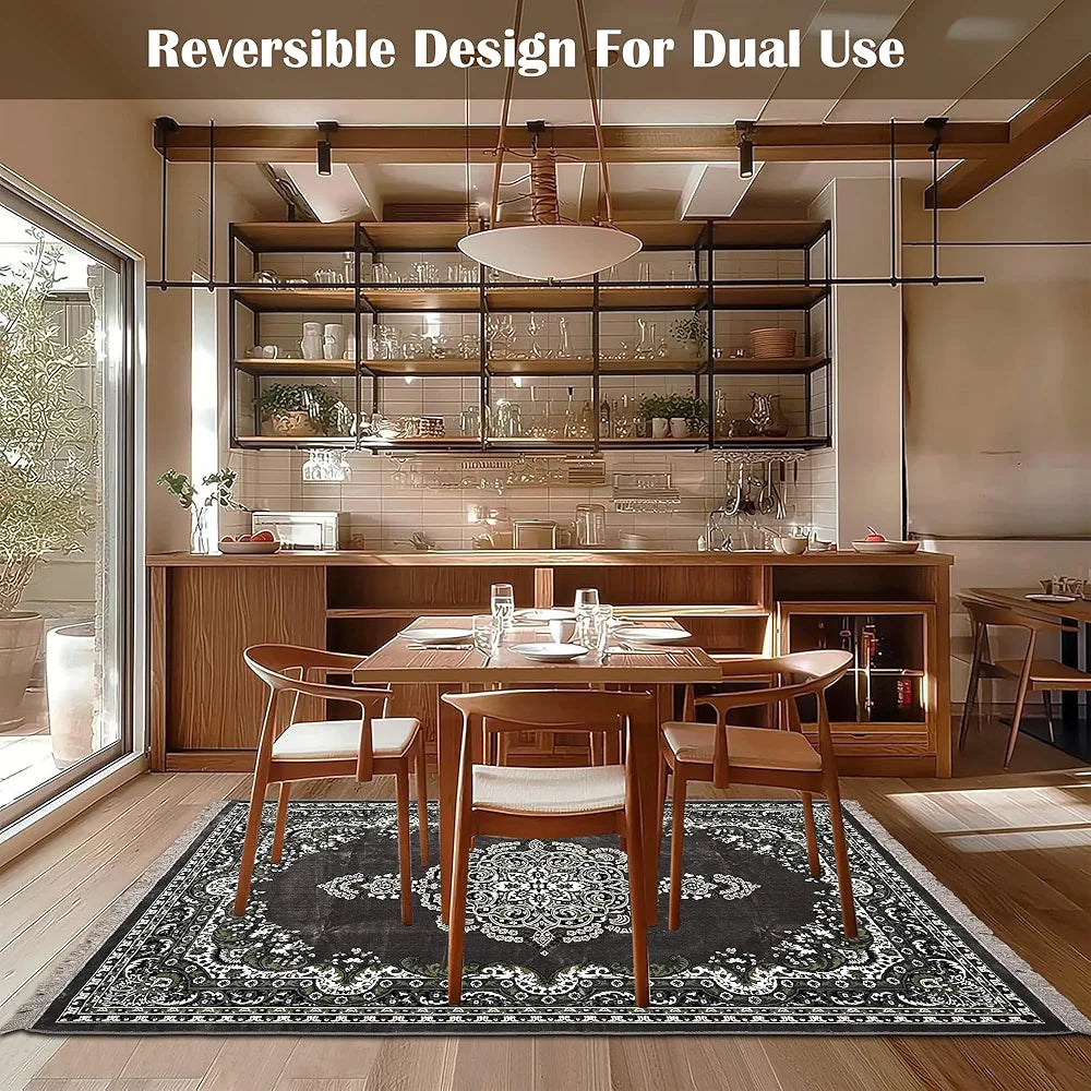 Kuber Industries 5x7 Feet Carpets for Living Room | Machine Washable Bedside Floor Rugs Mat for Bedroom, Balcony & Drawing Room | Floral Print - Grey & Green