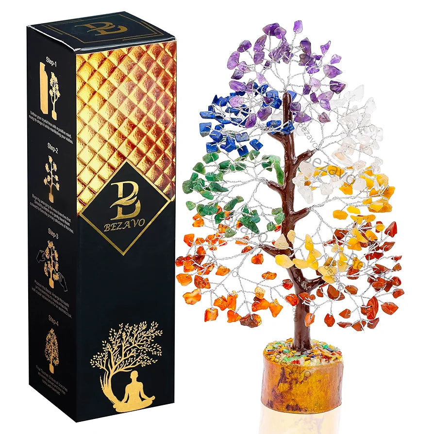 BEZAVO Seven Chakra Crystal Tree – Feng Shui Prosperity Tree for Home & Office | Artificial Tree for Living Room, Hall & Table Decoration | Ideal Gift for Women – Birthday & Anniversary 