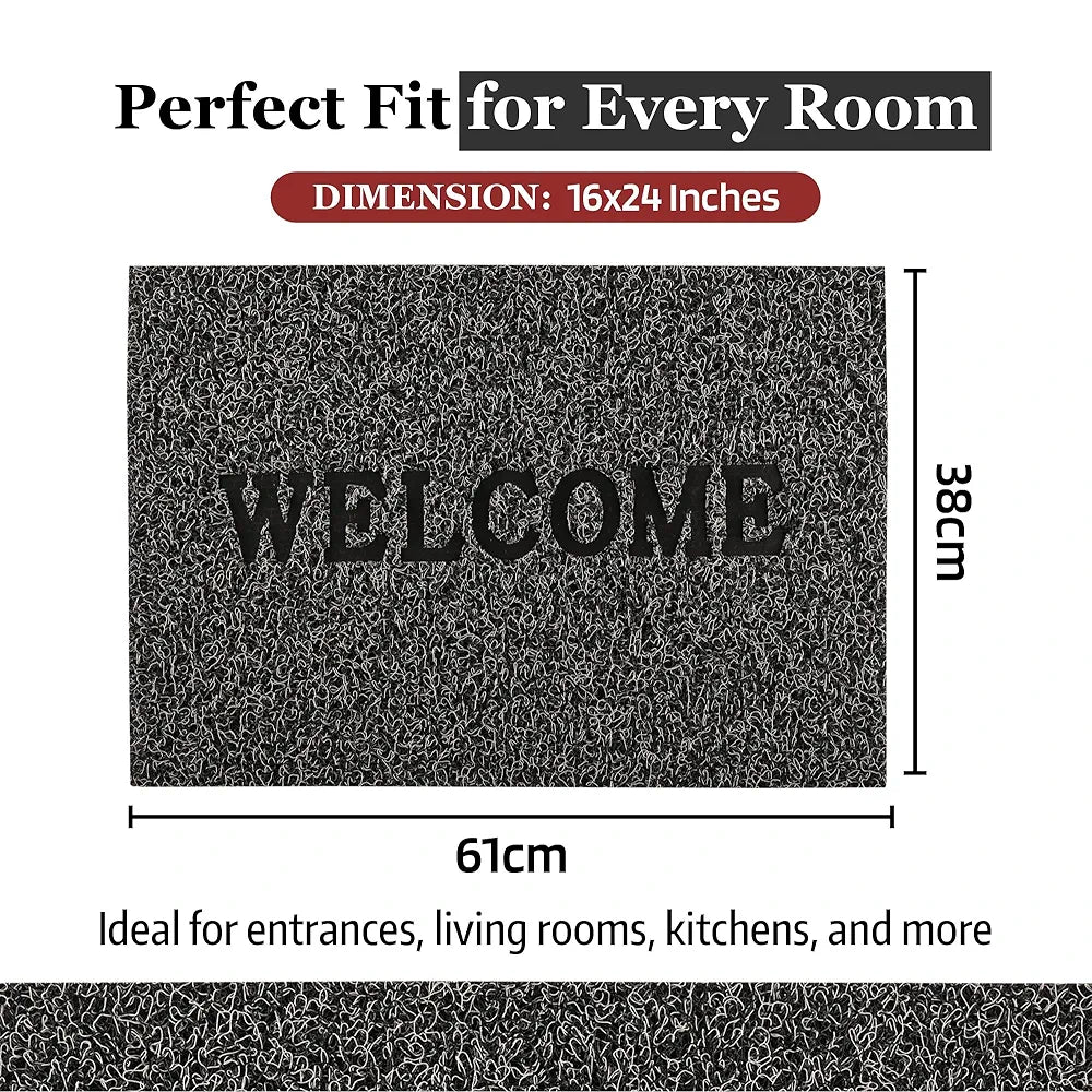Kuber Industries  Anti-Slip Welcome Print Grass Door Mats for Home| Durable Main Entrance Footmats for Bathroom, Living Room & Office | Grass Cut - Grey