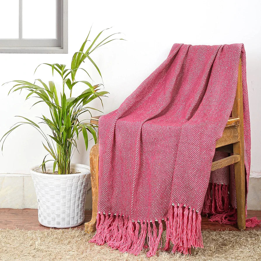 Cazimo Soft 100% Cotton Throw Blanket with Tassel Fringes, Soft Wrinkle & Fade Resistant, All Seasons, Blanket for Living Room, Sofa, Bed & Chair, Pack of 1, 50x60 Inches 