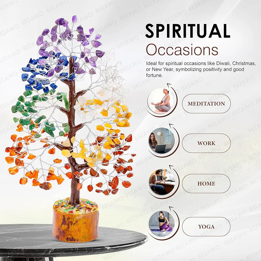 BEZAVO Seven Chakra Crystal Tree – Feng Shui Prosperity Tree for Home & Office | Artificial Tree for Living Room, Hall & Table Decoration | Ideal Gift for Women – Birthday & Anniversary 