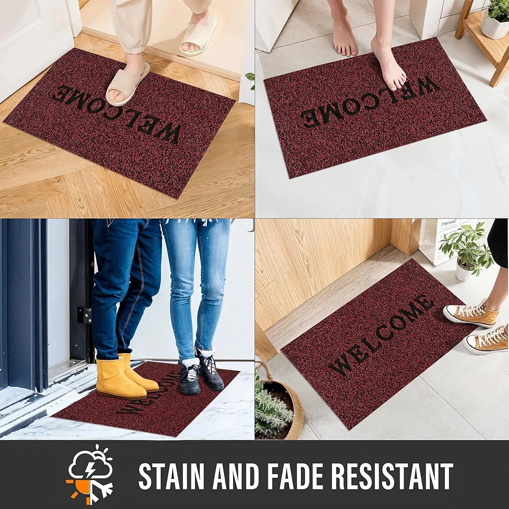 Kuber Industries  Anti-Slip Welcome Print Grass Door Mats for Home| Durable Main Entrance Footmats for Bathroom, Living Room & Office | Grass Cut - Red