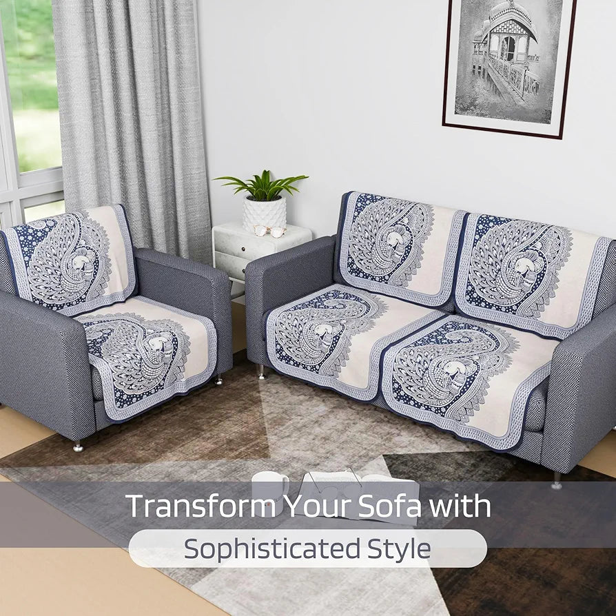 Kuber Industries Sofa Cover | Net 2+1 Seater Sofa Slip Cover Set | Couch Sofa Cover Set | Sofa Cover for Home | Sofa Slipcover Set | Sofa Cover for Living Room | Mor Digital-837 | Blue