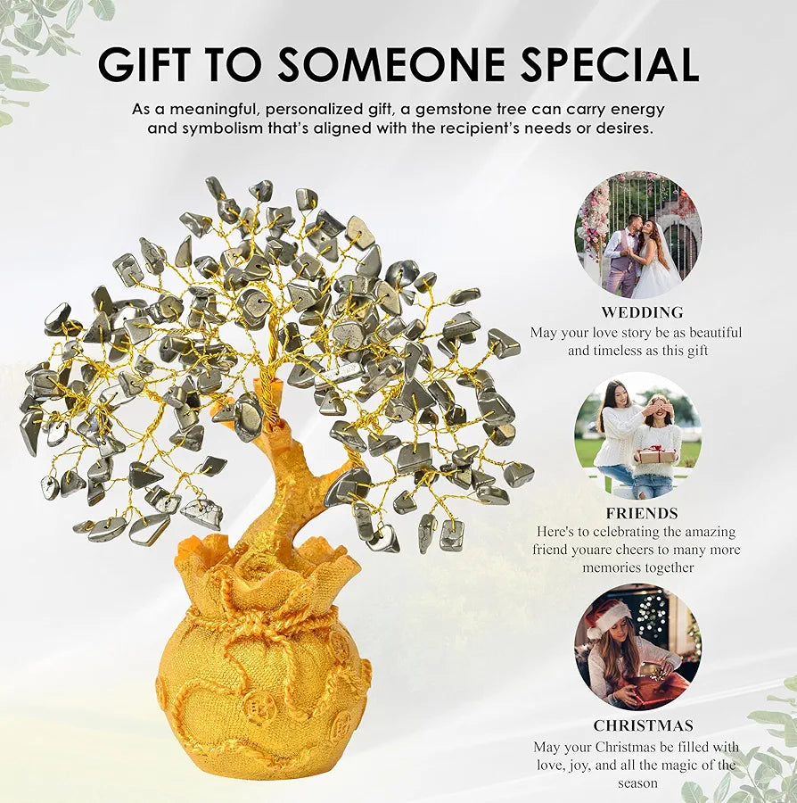 ZAICUS Pyrite Crystal Tree for Wealth & Prosperity – Feng Shui Money Tree with Golden Pot – Gemstone Bonsai for Gift, Home Décor, Office Desk, and Vastu Correction