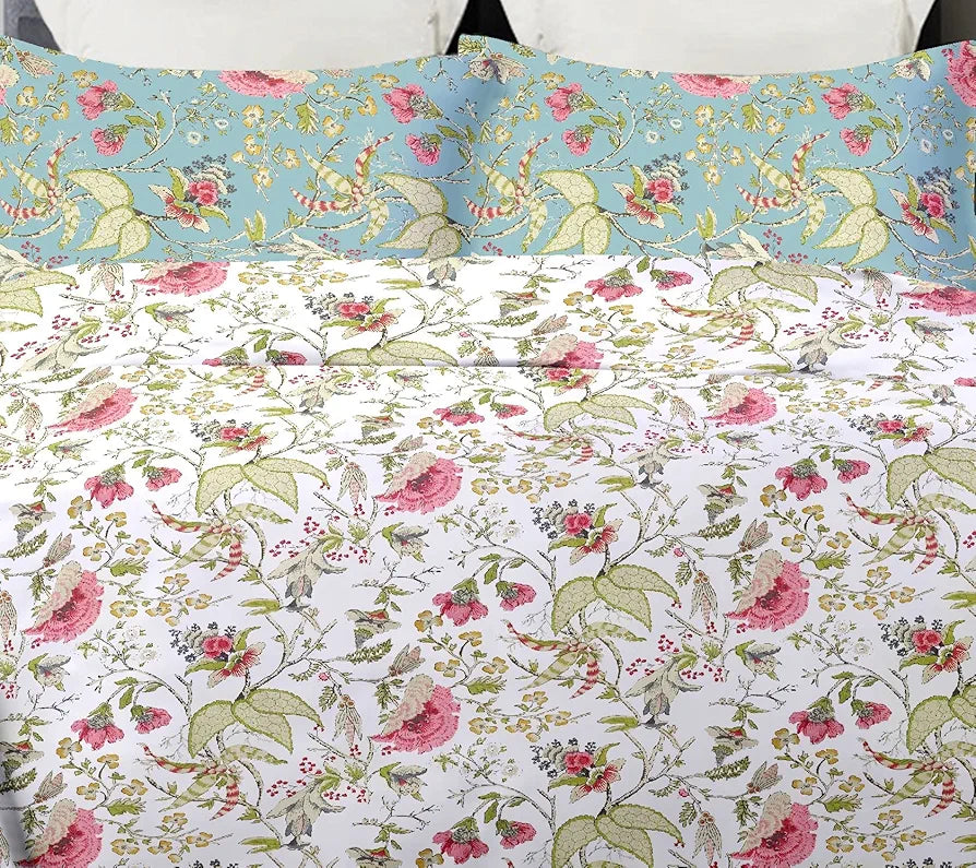 Trance Home Linen 180TC 100% Cotton Printed Zippered Duvet Cover/Blanket/Quilt | Comforter Cover/Razai Cover | King Size with 2 Pillow Covers 