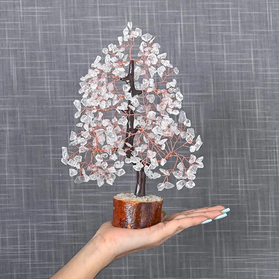HindCraft Clear Quartz Crystal Tree Good Luck Showpiece for Home Decor Items Crystals Gemstones Bonsai Money Tree for Good Luck, Decoration Gift Item, Copper Wire, 10-12 inch