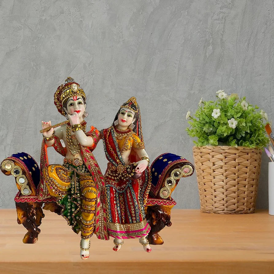 A2Z Resin Radha Krishna Cow Jhula for Home Temple 