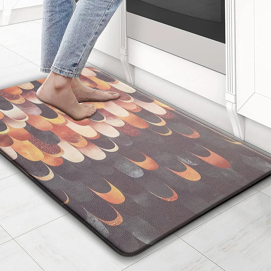 Luxe Home Columbo Anti-Fatigue Kitchen Mat - 45x75 cm Non-Slip Cushioned Comfort Mat - Stylish Feather Pattern Standing Desk Mat - Waterproof and Easy to Clean for Home and Office