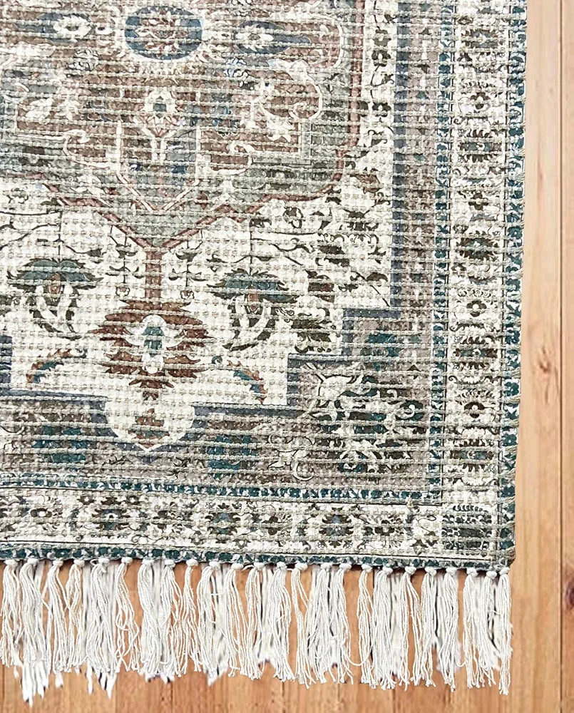 SAJAVAT HOME Braided Cotton & Jute Printed Floor Rug | Aegean Green Area Rug for Living Room, Bedroom, and Home Decor | 2X3 Feet  | Pack of 1