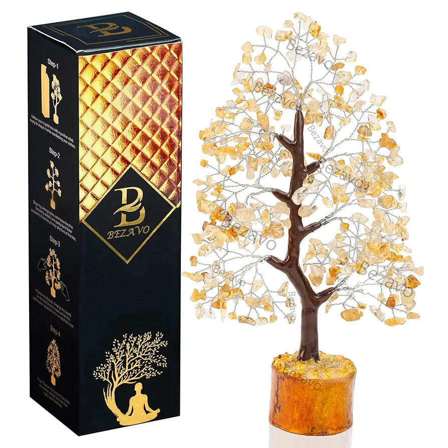 BEZAVO Citrine Crystal Tree | Feng Shui Money Tree for Prosperity & Vitality | Decorative Tree for Home & Office | Great Gift for Men & Women – Housewarming & Birthday 
