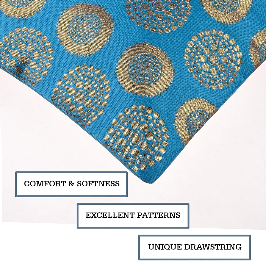 Kuber Industries Cushion Cover | Pillow Covers for Sofa | Throw Cushion Cover | Polyester Cushion Covers | Banarasi Gola Cushion Covers | Set of 5 | 16 Inch | Firozi