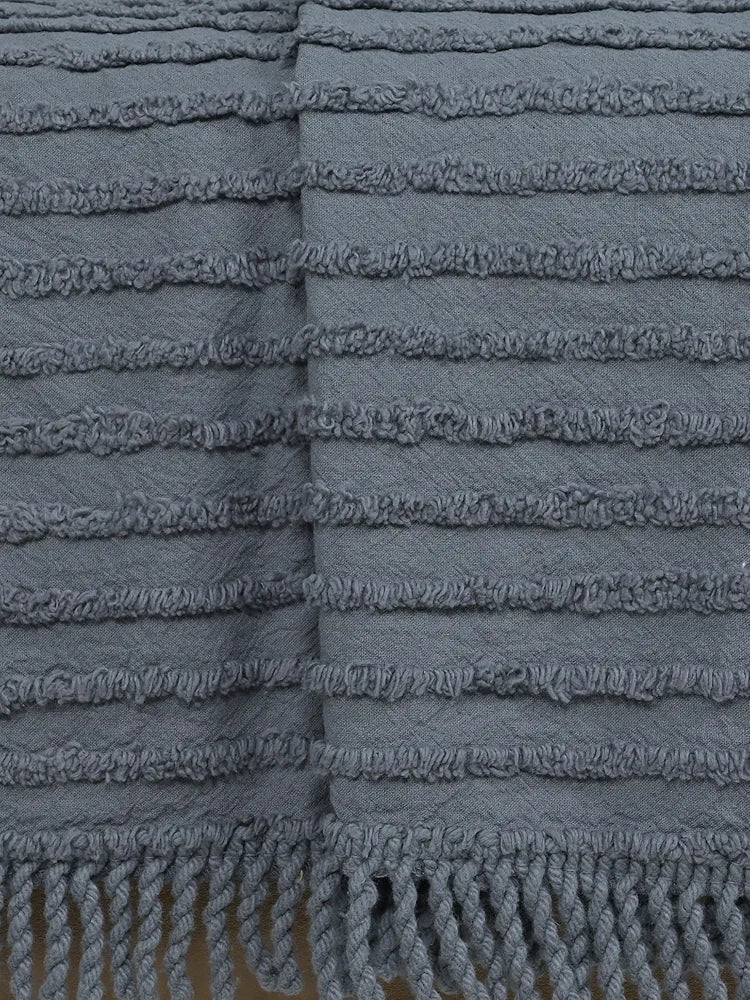 Saral Home BARKHA Stripe Cotton 1 Seater Sofa Throw, Grey.140x125 cm