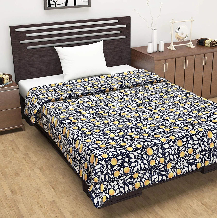 Divine Casa 120 GSM Glace Cotton Single Bed Dohar | Lightweight & Soft AC Blanket | Reversible Quilt | 210 x 140 CM, Navy Blue & Mustard Yellow
