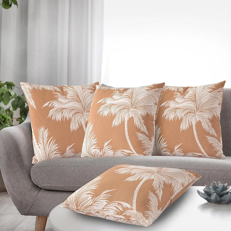 SASHAA WORLD Stunning Palm Tree Printed Cotton Cushion Cover | Soft & Durable, Elegant Plain Weave Design | Ideal for Living Room, Bedroom & Home Décor | 45X45 Cm Pack of 1