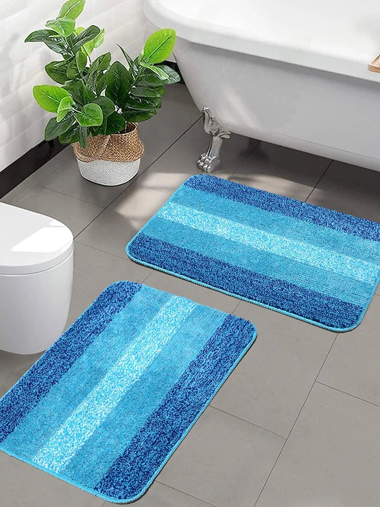 SARAL HOME EASY LIVING Microfiber Striped Rectangle Shaped Anti-Skid Bath Mats|Soft & Super Absorbent Mats for Shower|Washable, Non-Slip & Quick-Drying Mats, 50X70 CM|Pack of 2 
