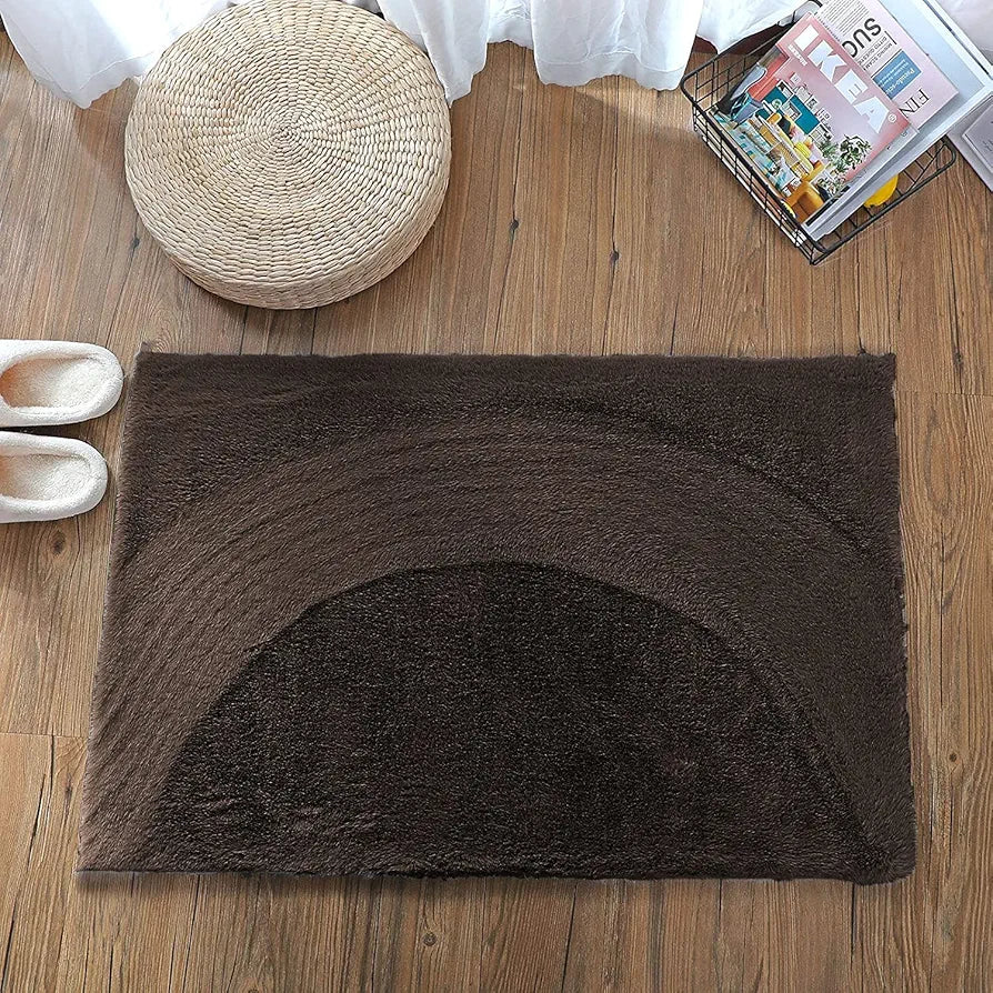 LUXE HOME INTERNATIONAL Ruffle Bath Mat Rabbit Fur 1000 Gsm Bathroom Door Rectangular Foot Mats Anti Skid Water Absorbent Easy Machine Washable Rug For Entrance