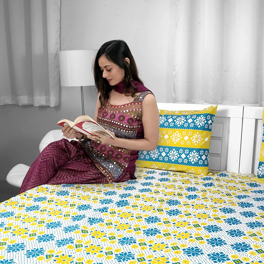 Divine Casa Double Fitted Elastic Bedsheet | Poly Cotton, Wrinkle-Free & Breathable | Soft and Durable Bed Sheet with Elasticated Corners for Secure Fit on Double Beds