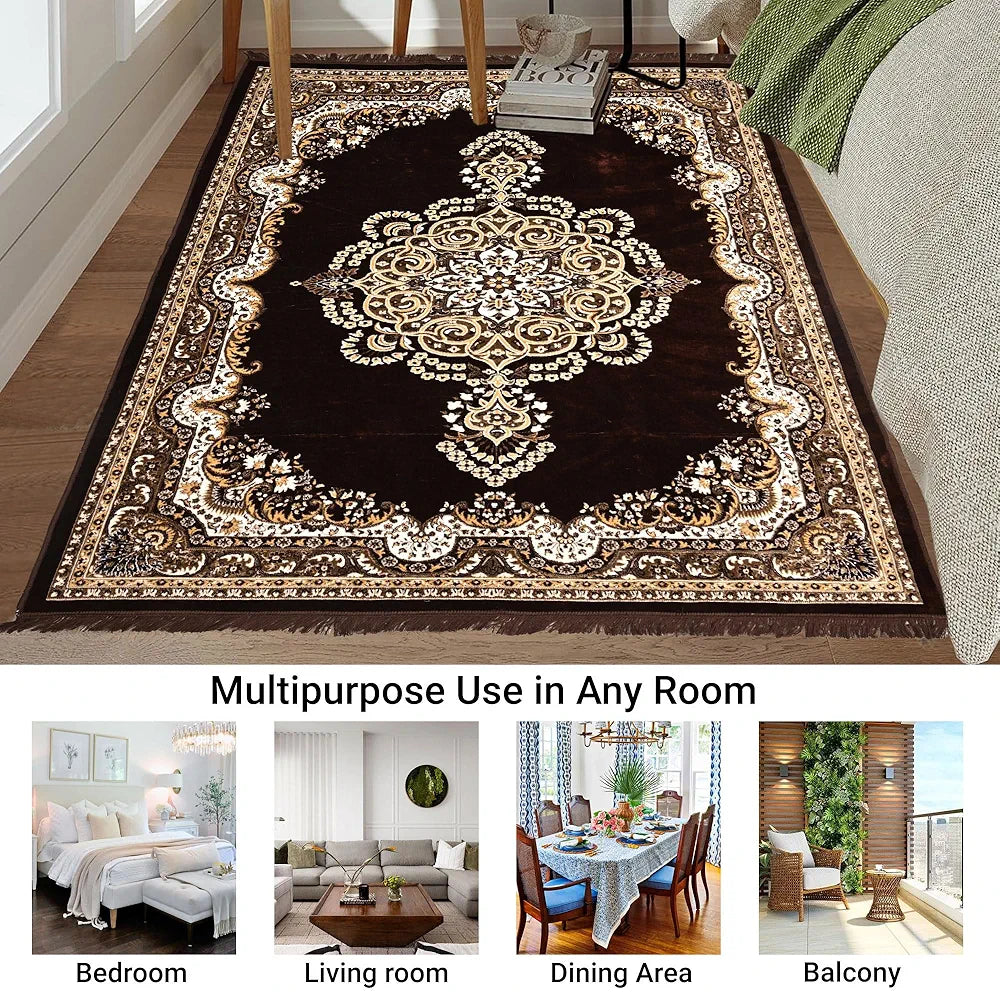 Kuber Industries 5x7 Feet Carpets for Living Room | Machine Washable Bedside Floor Rugs Mat for Bedroom, Balcony & Drawing Room | Floral Print - Cream & Brown