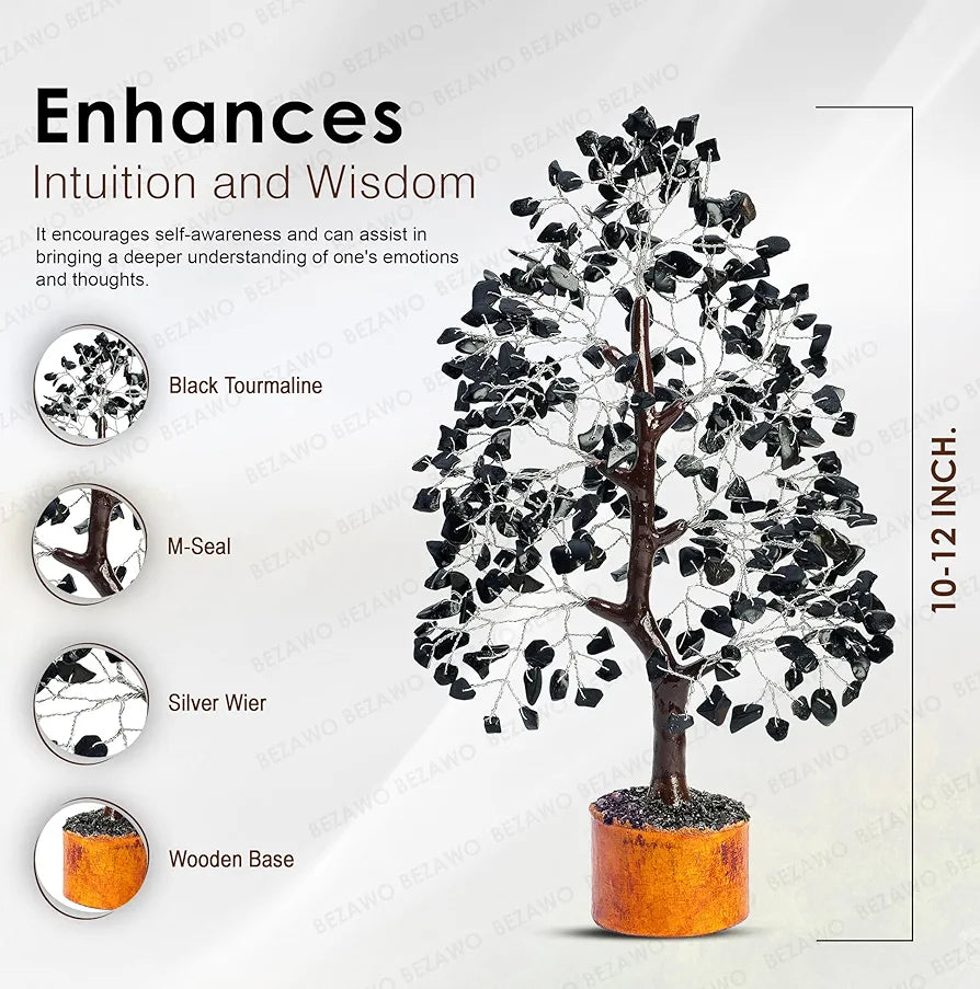 BEZAVO Black Tourmaline Crystal Tree – Healing Money Tree for Feng Shui | Artificial Plant for Home & Office Decoration for Men & Women 