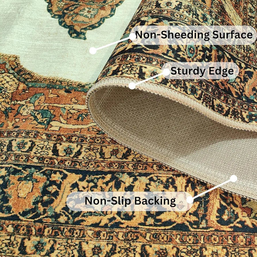 ishro home Premium Carpet for Hall, Bedroom, Living Room | Medallion Collectible Carpets | Anti Skid | Machine-Washable | Non-Shedding | Non- Fading | 