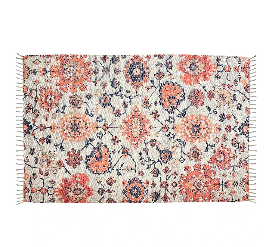 HOMADORN Handmade Sustainable Printed Modern Dhurrie/Rugs/Carpet upcycled from Scrap Fabric for Living Room/Bedside Runner for Enhanced Decor 