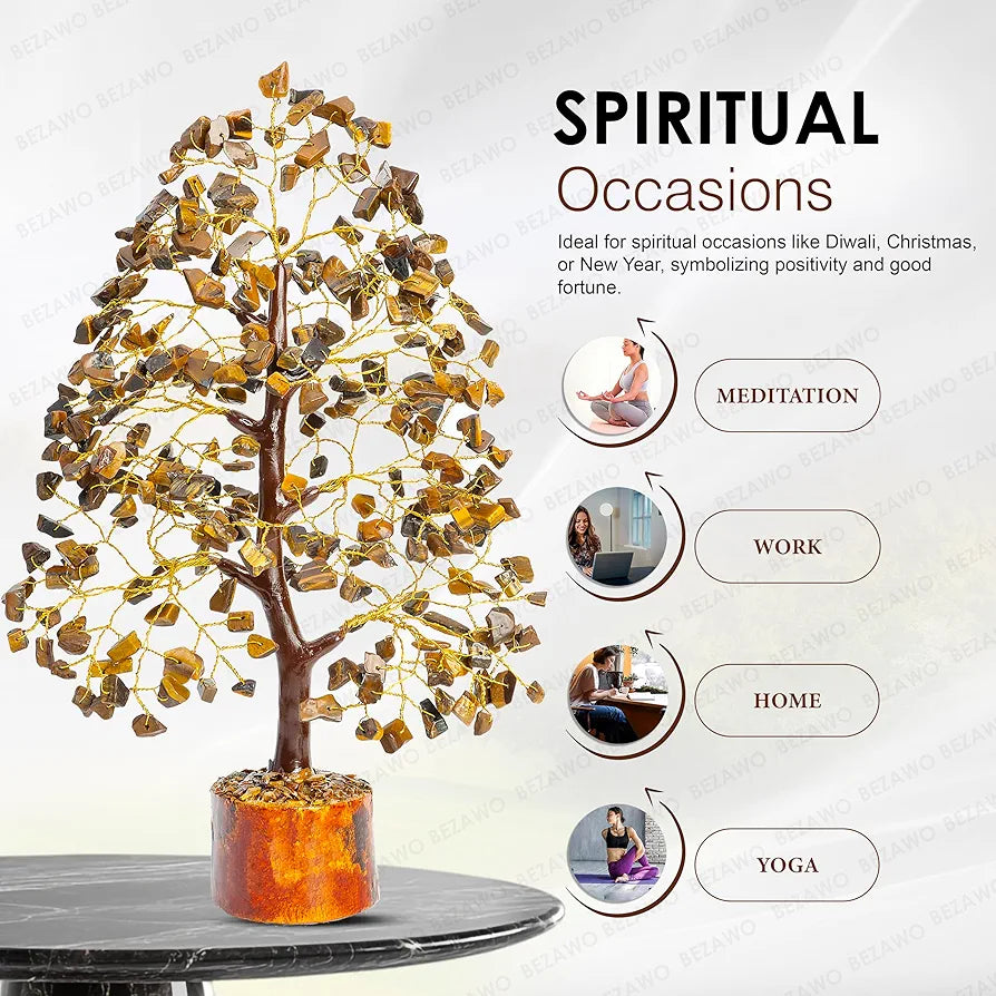 BEZAVO Tiger Eye Crystal Tree of Life – Feng Shui Tree for Prosperity & Positive Energy | Artificial Tree for Living Room & Office Decor | Ideal Gift for Housewarming & Birthdays 