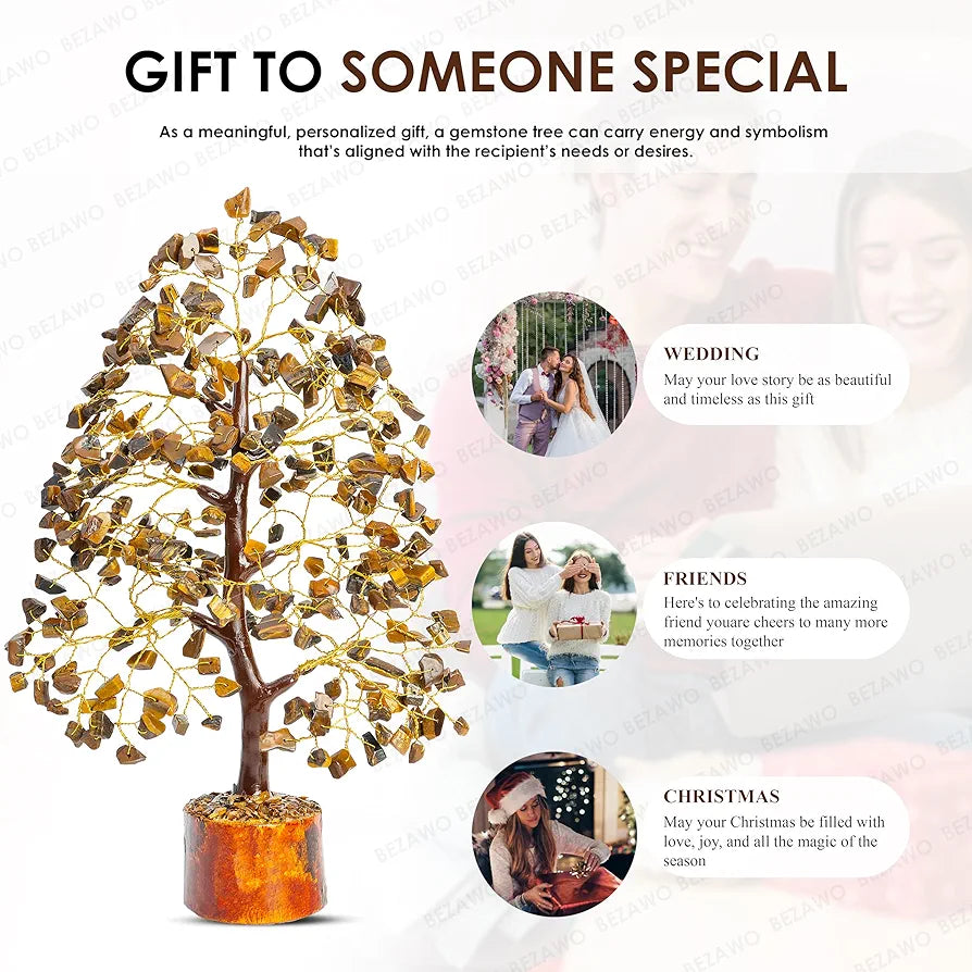 BEZAVO Tiger Eye Crystal Tree of Life – Feng Shui Tree for Prosperity & Positive Energy | Artificial Tree for Living Room & Office Decor | Ideal Gift for Housewarming & Birthdays 